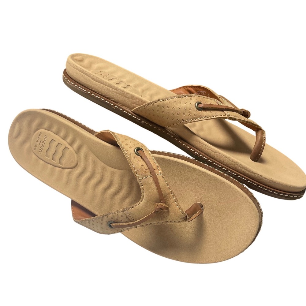 Sperry Waveside Plushwave Tan Leather Thong Sandals Women's 9